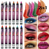 Pisoshare 2 In 1 Pearlescent Eyeshadow Lipstick Stick Pencil Waterproof Glitter Matte Eye Shadow