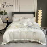 Pisoshare 2023 New Chinese Style Landscape Embroidery Luxury Bedding Set Smooth Duvet Cover Soft