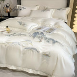 Pisoshare 2023 New Chinese Style Landscape Embroidery Luxury Bedding Set Smooth Duvet Cover Soft