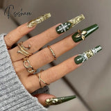 Pisoshare 24Pcs Marble Gradient Long Coffin False Nails Detachable Wearable Gold Foil Ballerina