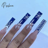 Pisoshare 24Pcs Marble Gradient Long Coffin False Nails Detachable Wearable Gold Foil Ballerina