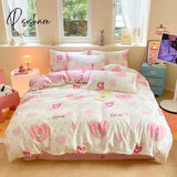 Pisoshare 3/4 Piece Cotton Bedding Set For Girl Cute Korean Style Flat And Fitted Bed Sheets