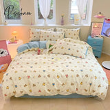 Pisoshare 3/4 Piece Cotton Bedding Set For Girl Cute Korean Style Flat And Fitted Bed Sheets