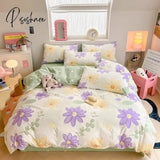 Pisoshare 3/4 Piece Cotton Bedding Set For Girl Cute Korean Style Flat And Fitted Bed Sheets