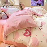 Pisoshare 3/4 Piece Cotton Bedding Set For Girl Cute Korean Style Flat And Fitted Bed Sheets