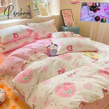 Pisoshare 3/4 Piece Cotton Bedding Set For Girl Cute Korean Style Flat And Fitted Bed Sheets