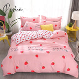 Pisoshare 3/4Pcs Bedding Set Pink Strawberry Fashion Bed Sheets Queen Size Luxury Bed Sheet Sets