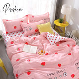 Pisoshare 3/4Pcs Bedding Set Pink Strawberry Fashion Bed Sheets Queen Size Luxury Bed Sheet Sets