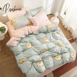 Pisoshare 3/4Pcs Kawaii Bedding Sets Cute Peach Bed Sheet Set With Pillow Cover For Girl Twin Full