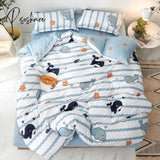 Pisoshare 3/4Pcs Kawaii Bedding Sets Cute Peach Bed Sheet Set With Pillow Cover For Girl Twin Full