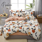 Pisoshare 3/4Pcs Kawaii Bedding Sets Cute Peach Bed Sheet Set With Pillow Cover For Girl Twin Full