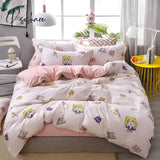 Pisoshare 3/4Pcs Kawaii Bedding Sets Cute Peach Bed Sheet Set With Pillow Cover For Girl Twin Full