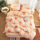 Pisoshare 3/4Pcs Kawaii Bedding Sets Cute Peach Bed Sheet Set With Pillow Cover For Girl Twin Full