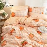 Pisoshare 3/4Pcs Kawaii Bedding Sets Cute Peach Bed Sheet Set With Pillow Cover For Girl Twin Full