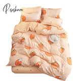 Pisoshare 3/4Pcs Kawaii Bedding Sets Cute Peach Bed Sheet Set With Pillow Cover For Girl Twin Full