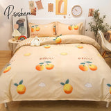 Pisoshare 3/4Pcs Kawaii Strawberry Orange Bedding Set Twin Full Queen King Size Duvet Cover Bed