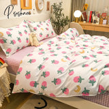 Pisoshare 3/4Pcs Kawaii Strawberry Orange Bedding Set Twin Full Queen King Size Duvet Cover Bed