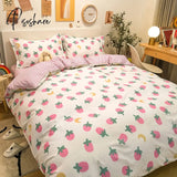 Pisoshare 3/4Pcs Kawaii Strawberry Orange Bedding Set Twin Full Queen King Size Duvet Cover Bed