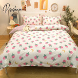 Pisoshare 3/4Pcs Kawaii Strawberry Orange Bedding Set Twin Full Queen King Size Duvet Cover Bed