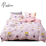 Pisoshare 3/4Pcs/Set Kawaii Cotton Bedding Set For Girl Luxury Soft Duvet Cover Bed King Queen Full