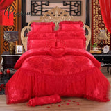 Pisoshare 4/6/8Pcs Red Pink Lace Princess Bedding Set Luxury Girls Wedding Bed Quilt Cover Sheets