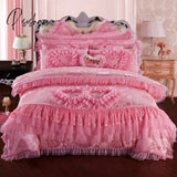 Pisoshare 4/6/8Pcs Red Pink Lace Princess Bedding Set Luxury Girls Wedding Bed Quilt Cover Sheets