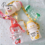 Pisoshare 480Ml Cute Frosted Plastic Fruit Water Bottle Bpa Free Portable Leakproof Yakult Shape