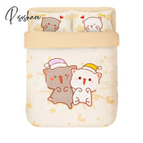 Pisoshare 4Pcs Set Kawaii Cat Bed Sheet Cotton Bedding Soft Comforter Cover Twin Full Queen Size