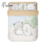 Pisoshare 4Pcs Set Kawaii Cat Bed Sheet Cotton Bedding Soft Comforter Cover Twin Full Queen Size