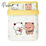 Pisoshare 4Pcs Set Kawaii Cat Bed Sheet Cotton Bedding Soft Comforter Cover Twin Full Queen Size