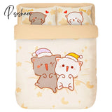 Pisoshare 4Pcs Set Kawaii Cat Bed Sheet Cotton Bedding Soft Comforter Cover Twin Full Queen Size