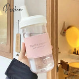 Pisoshare 500/850Ml Cute Pearl Milk Tea Straw Plastic Water Bottle With Cup Cover Women Large