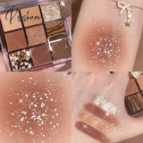 Pisoshare 9 Colors Shiny Shimmer Eyeshadow Palette Waterproof Glitter Diamond Pigment Girl Eye