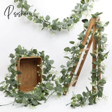 Pisoshare Artificial Eucalyptus Garland Rattan Leaf String Decorative Jungle Plant Green Suitable