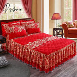 Pisoshare Bed Skirt Luxury King Size Cover Lace Quilted Thicken Non-Slip Spread Queen Fitted Sheet