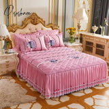 Pisoshare Bed Skirt Luxury King Size Cover Lace Quilted Thicken Non-Slip Spread Queen Fitted Sheet