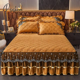 Pisoshare Bed Skirt Luxury Super Soft Crystal Velvet Fleece Lace Ruffles Quilted Mattress Cover