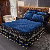 Pisoshare Bed Skirt Luxury Super Soft Crystal Velvet Fleece Lace Ruffles Quilted Mattress Cover