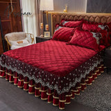 Pisoshare Bed Skirt Luxury Super Soft Crystal Velvet Fleece Lace Ruffles Quilted Mattress Cover