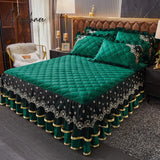 Pisoshare Bed Skirt Luxury Super Soft Crystal Velvet Fleece Lace Ruffles Quilted Mattress Cover