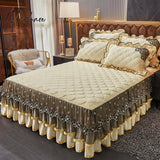 Pisoshare Bed Skirt Luxury Super Soft Crystal Velvet Fleece Lace Ruffles Quilted Mattress Cover