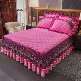 Pisoshare Bed Skirt Luxury Super Soft Crystal Velvet Fleece Lace Ruffles Quilted Mattress Cover