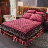 Pisoshare Bed Skirt Luxury Super Soft Crystal Velvet Fleece Lace Ruffles Quilted Mattress Cover