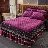 Pisoshare Bed Skirt Luxury Super Soft Crystal Velvet Fleece Lace Ruffles Quilted Mattress Cover