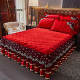 Pisoshare Bed Skirt Luxury Super Soft Crystal Velvet Fleece Lace Ruffles Quilted Mattress Cover