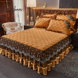 Pisoshare Bed Skirt Luxury Super Soft Crystal Velvet Fleece Lace Ruffles Quilted Mattress Cover