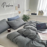 Pisoshare Bedding Linen Washed Cotton Four Piece Set Solid Color Mix And Match Household Bed Sheets