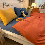 Pisoshare Bedding Linen Washed Cotton Four Piece Set Solid Color Mix And Match Household Bed Sheets