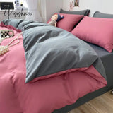 Pisoshare Bedding Linen Washed Cotton Four Piece Set Solid Color Mix And Match Household Bed Sheets