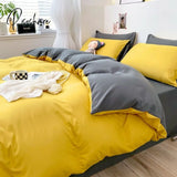 Pisoshare Bedding Linen Washed Cotton Four Piece Set Solid Color Mix And Match Household Bed Sheets